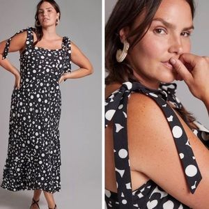 Anthropologie Hutch Flounced Shoulder Tie Midi Dress 1X